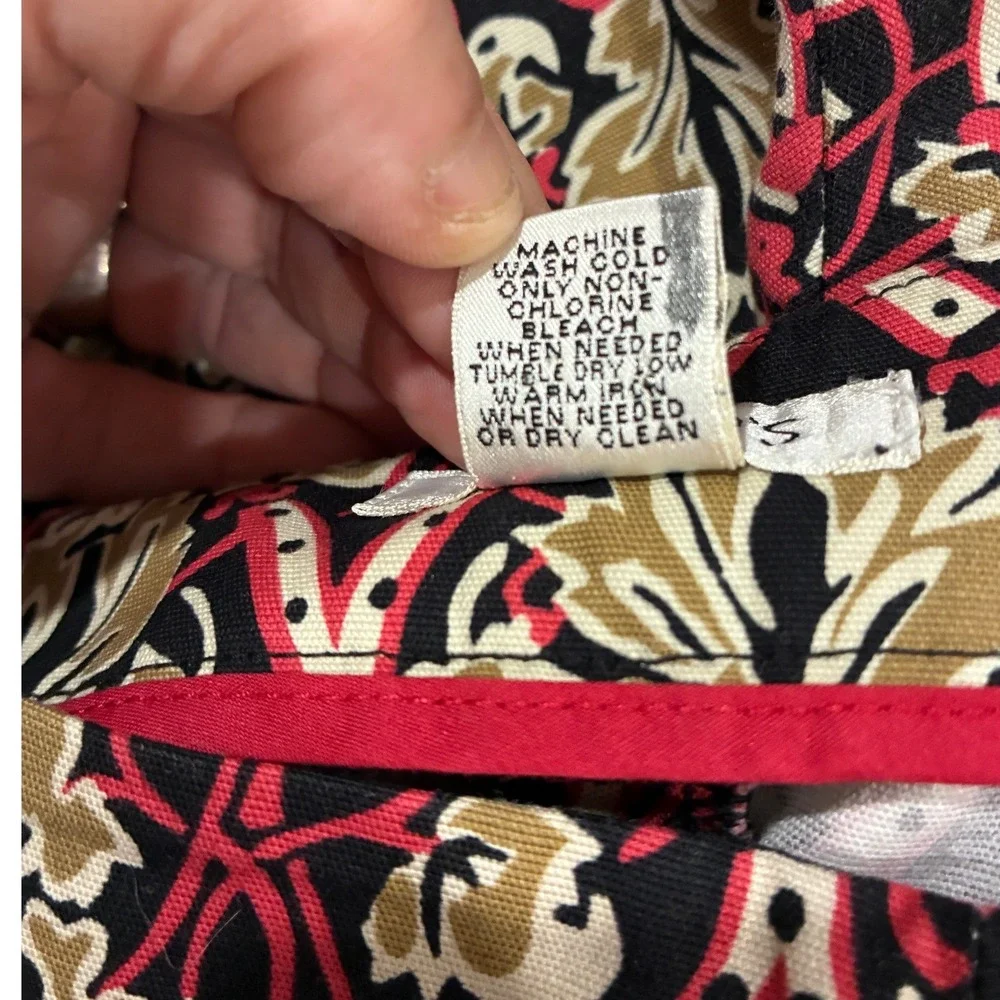 Harold's Red Floral Geometric Cropped Pants - 16 - Cotton Stretch Boho Eclectic